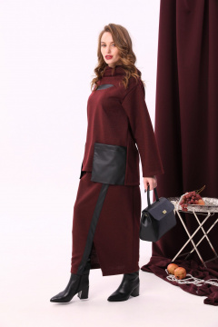Двухпредметный костюм из джемпера и юбки из трикотажа NikVa 905-1 винный+чёрный - фото 3