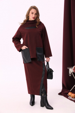 Юбка на резинке симметричная с запахом из трикотажа NikVa 907-1 винный+чёрный - фото 1