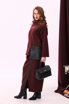 Юбка на резинке симметричная с запахом из трикотажа NikVa 907-1 винный+чёрный - фото 3