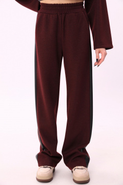 Брюки с наклонными карманами и лампасами из отделочной ткани NikVa 909-1 винный+чёрный - фото 2