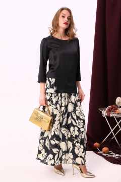 Блуза свободного кроя с складками и воротником с молнией NikVa 915-1 чёрный-беж - фото 5