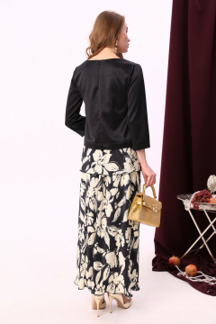 Блуза свободного кроя с складками и воротником с молнией NikVa 915-1 чёрный-беж - фото 3