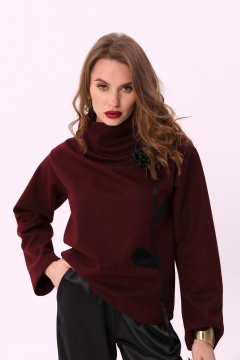 Брюки и джемпер нарядный костюм из трикотажа с широкими ремнями NikVa 922-1 бордо+чёрный - фото 5