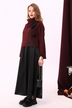 Платье прямого силуэта с оборками и декоративным цветком NikVa 924-1 бордо+чёрный - фото 5