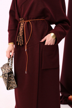 Длинное макси платье с объемным воротником и летучей мышью NikVa 927-1 винный - фото 5