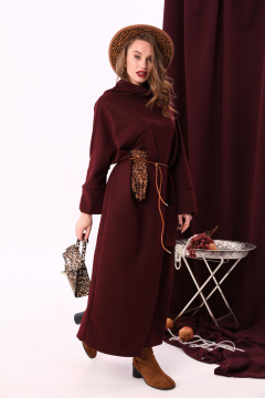 Длинное макси платье с объемным воротником и летучей мышью NikVa 927-1 винный - фото 3