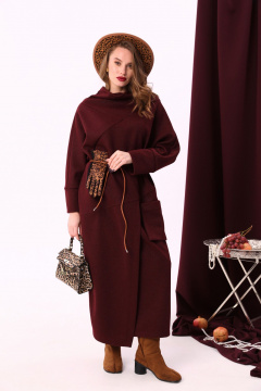 Длинное макси платье с объемным воротником и летучей мышью NikVa 927-1 винный - фото 2