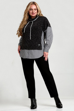 Блуза с воротником-хомутом и сочетанием тканей из текстиля и трикотажа Таир-Гранд 62428 темно-серый - фото 5