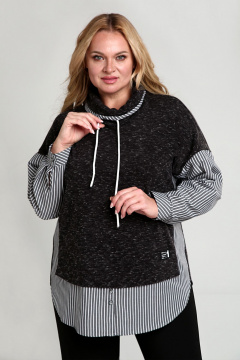 Блуза с воротником-хомутом и сочетанием тканей из текстиля и трикотажа Таир-Гранд 62428 темно-серый - фото 1
