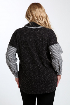Блуза с воротником-хомутом и сочетанием тканей из текстиля и трикотажа Таир-Гранд 62428 темно-серый - фото 2