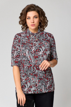 Джемпер прямого кроя из трикотажа с воротником-стойкой Bliss 8092 белый_красный - фото 1