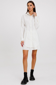 Платье-рубашка из хлопка с поясом, белое, без рукавов Kivviwear 4244.03 - фото 2