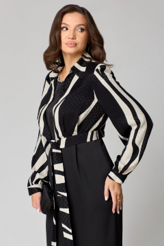 Черное платье из атласа с бусинами и брошью Мишель стиль 1230 черно-молочный - фото 5