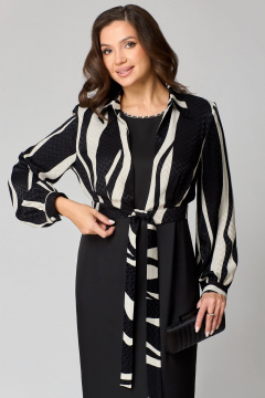 Черное платье из атласа с бусинами и брошью Мишель стиль 1230 черно-молочный - фото 4