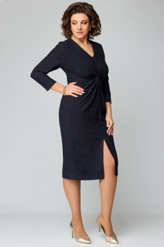 Клубное платье из трикотажа с разрезом и блестящим эффектом Мишель стиль 1234 темно-синий - фото 5