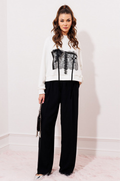 Джемпер из трикотажного полотна с кружевными акцентами Butеr 2995 молочный - фото 3