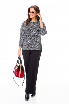 Стильный комплект брюки и джемпер из трикотажа Taita plus 2432 черный+зебра - фото 2