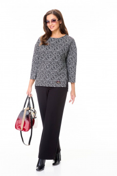 Стильный комплект брюки и джемпер из трикотажа Taita plus 2432 черный+зебра - фото 1