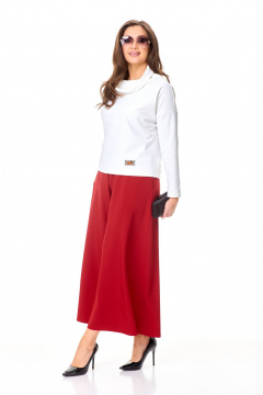 Брюки-юбка и трикотажный джемпер с аппликацией Taita plus 2433 молоко+т.красный - фото 5