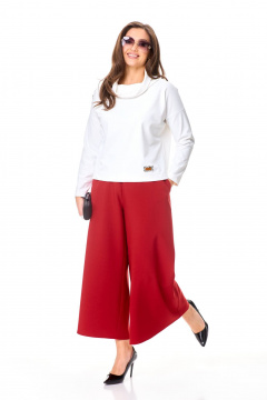 Брюки-юбка и трикотажный джемпер с аппликацией Taita plus 2433 молоко+т.красный - фото 4