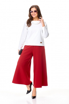 Брюки-юбка и трикотажный джемпер с аппликацией Taita plus 2433 молоко+т.красный - фото 2