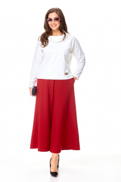 Брюки-юбка и трикотажный джемпер с аппликацией Taita plus 2433 молоко+т.красный - фото 1