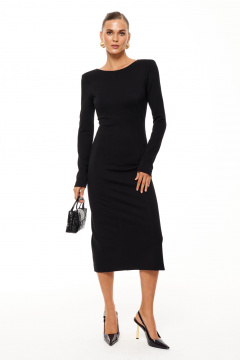 Платье миди вечернее с V-вырезом и золотой цепочкой Панда 206780w черный - фото 1