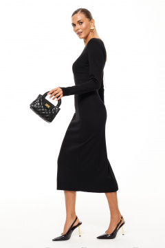 Платье миди вечернее с V-вырезом и золотой цепочкой Панда 206780w черный - фото 4