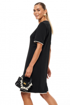 Платье короткое нарядное из трикотажа с разрезом Панда 208780w черный - фото 2