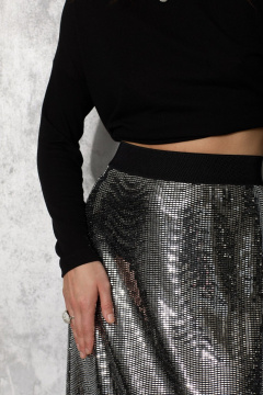 Пайеточная юбка миди а-силуэта для праздничных мероприятий MG Wear 3112 серебристая_пайетка - фото 3