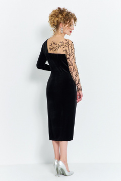 Платье из велюра и сетки с вышивкой и длинным рукавом Euromoda 570 черный - фото 2