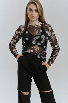 Модный джемпер из трикотажа с принтом и рукавами рубашечного типа JRSy 2514 - фото 1