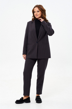 Деловой костюм из текстиля с зауженными брюками и жакетом Liona Style 880 коричнево-синий - фото 2