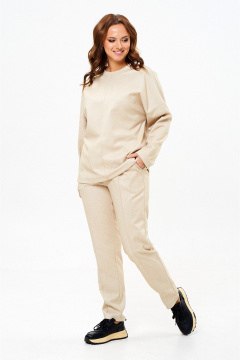 Теплый полуоваловой комплект из трикотажа с брюками и джемпером Liona Style 917 бежевый - фото 1