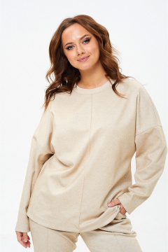 Теплый полуоваловой комплект из трикотажа с брюками и джемпером Liona Style 917 бежевый - фото 2