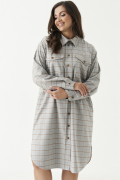 Платье прямое в клетку с карманами и воротником на каждый день Панда 202880w серый - фото 2