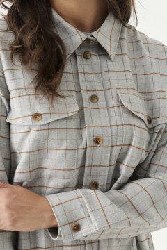 Платье прямое в клетку с карманами и воротником на каждый день Панда 202880w серый - фото 3