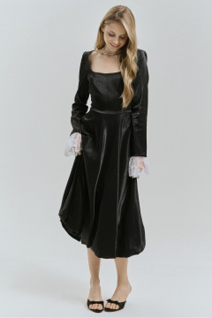 Платье нарядное приталенное из текстиля с кружевными рукавами JRSy 2520 - фото 2