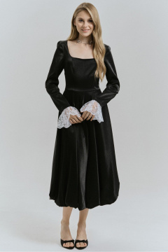 Платье нарядное приталенное из текстиля с кружевными рукавами JRSy 2520 - фото 1