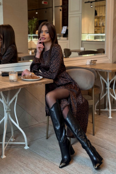 Платье нарядное с леопардовым принтом из текстиля Pavlova 181 шоколадный_леопард - фото 4