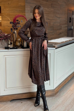 Платье нарядное с леопардовым принтом из текстиля Pavlova 181 шоколадный_леопард - фото 1