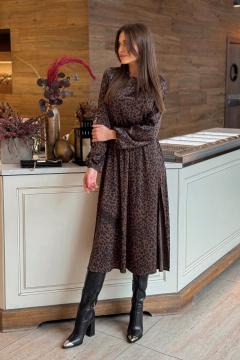 Платье нарядное с леопардовым принтом из текстиля Pavlova 181 шоколадный_леопард - фото 2