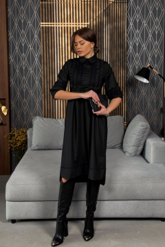 Платье черное с кружевом и оборками из бязи и шерсти Pavlova 179 - фото 3