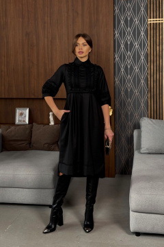 Платье черное с кружевом и оборками из бязи и шерсти Pavlova 179 - фото 2