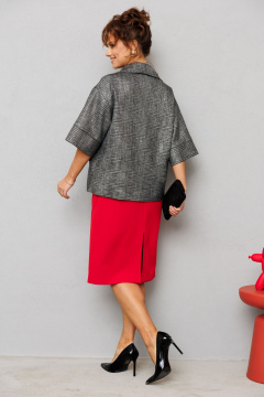 Нарядный комплект жакет и платье с пайетками и разрезом Mubliz 228 красный-серый - фото 2