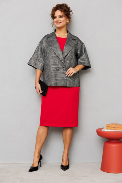 Нарядный комплект жакет и платье с пайетками и разрезом Mubliz 228 красный-серый - фото 1