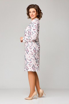 Платье полуприлегающее до колена из трикотажа с нагрудными вытачками Swallow 786.1 молочный/розово-серый_принт - фото 4