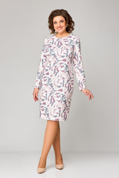 Платье полуприлегающее до колена из трикотажа с нагрудными вытачками Swallow 786.1 молочный/розово-серый_принт - фото 3