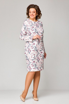 Платье полуприлегающее до колена из трикотажа с нагрудными вытачками Swallow 786.1 молочный/розово-серый_принт - фото 2