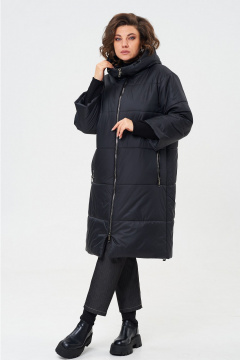 Черное демисезонное пальто из плащёвой ткани Andina city 7014-24 черный - фото 5